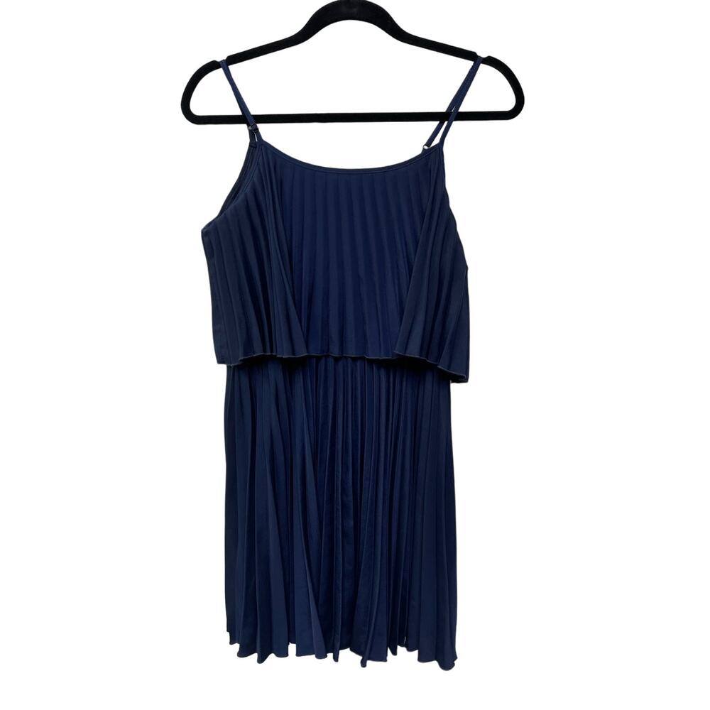 NWT Charming Charlie Overlay Pleated Knee‎ Length Shift Dress Blue Women's Large